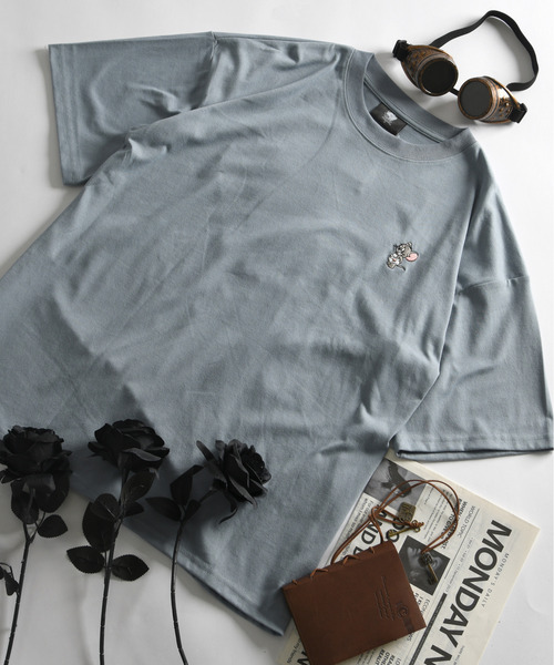 Tom＆Jerry（トムアンドジェリー）の「【neos】TOM&JERRY トTOM&JERRY トムとジェリー Tシャツ レディース メンズ 刺繍 ワッペン バックプリント ルーズシルエット 半袖 ビッグT サガラ刺繍 ユニセックス（Tシャツ/カットソー・レディース・サックスブルー/ホワイト/キナリ/スミクロ・MEDIUM/LARGE/X-LARGE）」の15枚目の写真