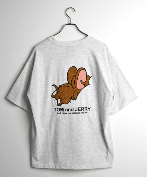 Tom＆Jerry（トムアンドジェリー）の「【neos】TOM&JERRY トTOM&JERRY トムとジェリー Tシャツ レディース メンズ 刺繍 ワッペン バックプリント ルーズシルエット 半袖 ビッグT サガラ刺繍 ユニセックス（Tシャツ/カットソー・レディース・サックスブルー/ホワイト/キナリ/スミクロ・MEDIUM/LARGE/X-LARGE）」の10枚目の写真