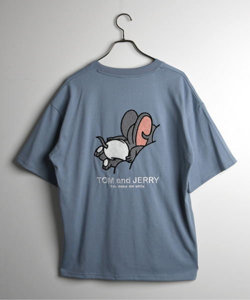 Tom＆Jerry（トムアンドジェリー）の「【neos】TOM&JERRY トTOM&JERRY トムとジェリー Tシャツ レディース メンズ 刺繍 ワッペン バックプリント ルーズシルエット 半袖 ビッグT サガラ刺繍 ユニセックス（Tシャツ/カットソー・レディース・サックスブルー/ホワイト/キナリ/スミクロ・MEDIUM/LARGE/X-LARGE）」の14枚目の写真