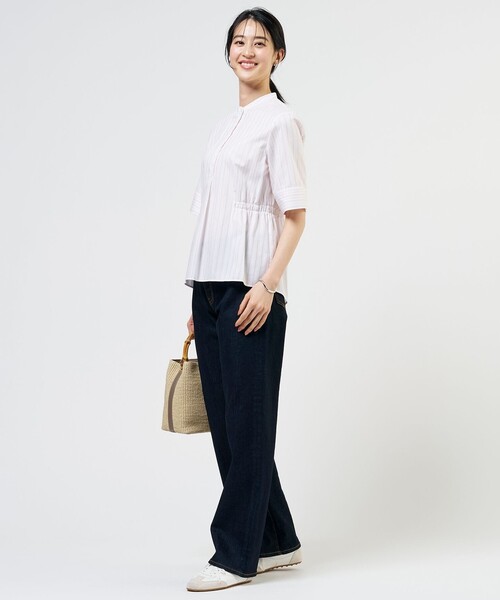 J.PRESS Ladies(J.プレス レディス)の「【シーンレスに活躍】セルロースカラミストライプ バンドカラー ブラウス(シャツ/ブラウス・レディース・ホワイト系1/ネイビー系1/スカイブルー系1・XS)」の9枚目の写真