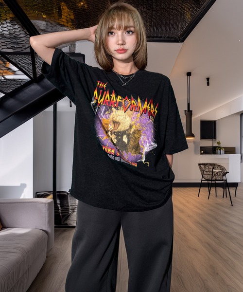 Candlestick(キャンドルスティック)の「キャット ツアー グラフィック オーバーサイズ 半袖 Tシャツ 韓国ストリート(Tシャツ/カットソー・レディース・ブラック/スミクロ/モカ/ネイビー・M/L)」の5枚目の写真