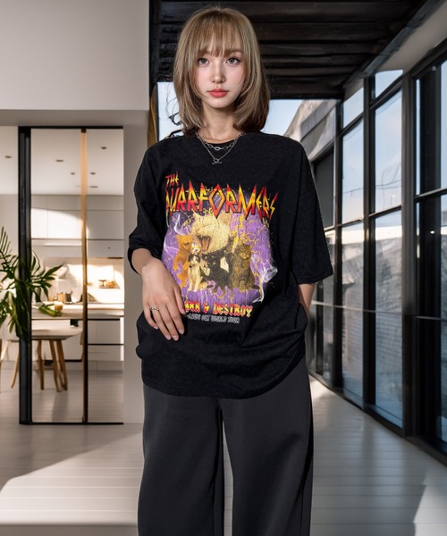 Candlestick(キャンドルスティック)の「キャット ツアー グラフィック オーバーサイズ 半袖 Tシャツ 韓国ストリート(Tシャツ/カットソー・レディース・ブラック/スミクロ/モカ/ネイビー・M/L)」の6枚目の写真