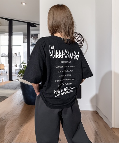 Candlestick(キャンドルスティック)の「キャット ツアー グラフィック オーバーサイズ 半袖 Tシャツ 韓国ストリート(Tシャツ/カットソー・レディース・ブラック/スミクロ/モカ/ネイビー・M/L)」の8枚目の写真