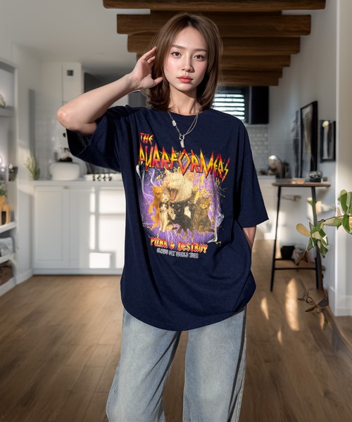 Candlestick(キャンドルスティック)の「キャット ツアー グラフィック オーバーサイズ 半袖 Tシャツ 韓国ストリート(Tシャツ/カットソー・レディース・ブラック/スミクロ/モカ/ネイビー・M/L)」の18枚目の写真
