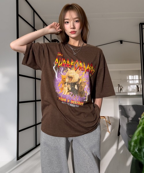 Candlestick(キャンドルスティック)の「キャット ツアー グラフィック オーバーサイズ 半袖 Tシャツ 韓国ストリート(Tシャツ/カットソー・レディース・ブラック/スミクロ/モカ/ネイビー・M/L)」の14枚目の写真