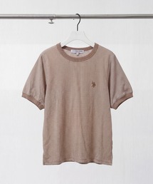 【U.S. POLO ASSN./ユーエスポロアッスン】ワンポイント刺繍 シアサッカー リンガーTシャツ