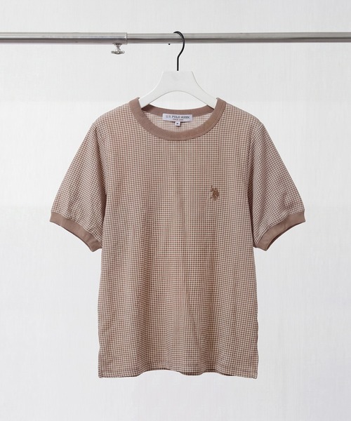 U.S. POLO ASSN.(ユーエスポロアッスン)の「【U.S. POLO ASSN./ユーエスポロアッスン】ワンポイント刺繍 シアサッカー リンガーTシャツ(Tシャツ/カットソー・レディース・ブラック/ベージュ/サックスブルー・LL/M/L)」の2枚目の写真