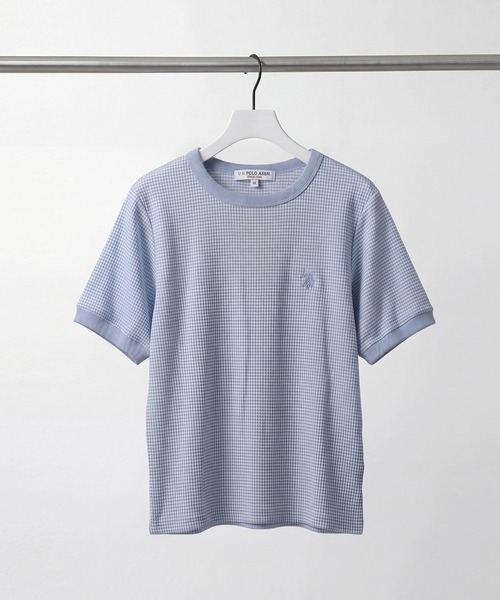 U.S. POLO ASSN.(ユーエスポロアッスン)の「【U.S. POLO ASSN./ユーエスポロアッスン】ワンポイント刺繍 シアサッカー リンガーTシャツ(Tシャツ/カットソー・レディース・ブラック/ベージュ/サックスブルー・LL/M/L)」の3枚目の写真