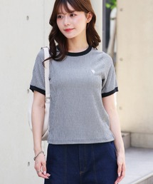 【U.S. POLO ASSN./ユーエスポロアッスン】ワンポイント刺繍 シアサッカー リンガーTシャツ
