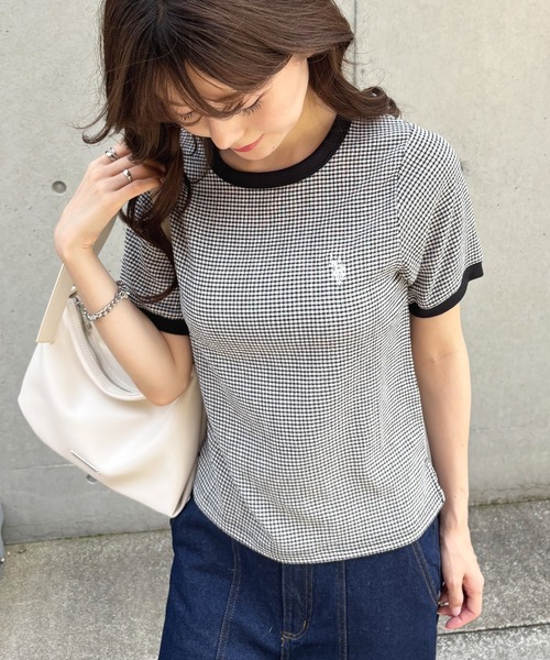 U.S. POLO ASSN.(ユーエスポロアッスン)の「【U.S. POLO ASSN./ユーエスポロアッスン】ワンポイント刺繍 シアサッカー リンガーTシャツ(Tシャツ/カットソー・レディース・ブラック/ベージュ/サックスブルー・LL/M/L)」の7枚目の写真