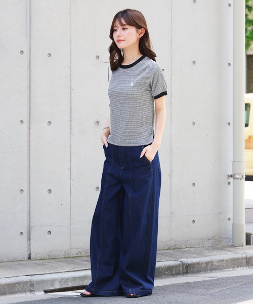 U.S. POLO ASSN.(ユーエスポロアッスン)の「【U.S. POLO ASSN./ユーエスポロアッスン】ワンポイント刺繍 シアサッカー リンガーTシャツ(Tシャツ/カットソー・レディース・ブラック/ベージュ/サックスブルー・LL/M/L)」の19枚目の写真