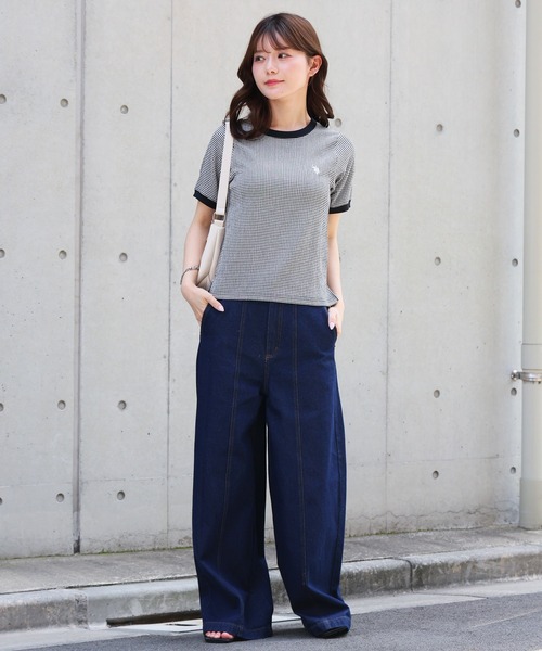 U.S. POLO ASSN.(ユーエスポロアッスン)の「【U.S. POLO ASSN./ユーエスポロアッスン】ワンポイント刺繍 シアサッカー リンガーTシャツ(Tシャツ/カットソー・レディース・ブラック/ベージュ/サックスブルー・LL/M/L)」の18枚目の写真