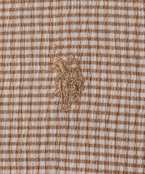 U.S. POLO ASSN.(ユーエスポロアッスン)の「【U.S. POLO ASSN./ユーエスポロアッスン】ワンポイント刺繍 シアサッカー リンガーTシャツ(Tシャツ/カットソー・レディース・ブラック/ベージュ/サックスブルー・LL/M/L)」の9枚目の写真