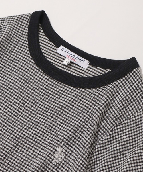 U.S. POLO ASSN.(ユーエスポロアッスン)の「【U.S. POLO ASSN./ユーエスポロアッスン】ワンポイント刺繍 シアサッカー リンガーTシャツ(Tシャツ/カットソー・レディース・ブラック/ベージュ/サックスブルー・LL/M/L)」の14枚目の写真