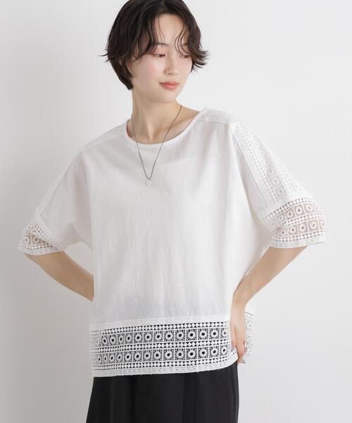 NANO universe(ナノユニバース)の「レースコンビドルマンカットトップス(Tシャツ/カットソー・レディース・ブラック/ホワイト/ライトブラウン・FREE)」の2枚目の写真