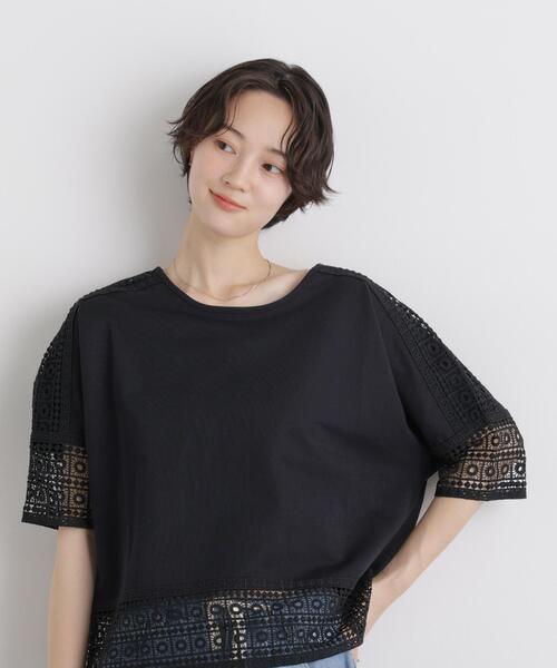 NANO universe(ナノユニバース)の「レースコンビドルマンカットトップス(Tシャツ/カットソー・レディース・ブラック/ホワイト/ライトブラウン・FREE)」の4枚目の写真