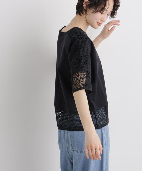 NANO universe(ナノユニバース)の「レースコンビドルマンカットトップス(Tシャツ/カットソー・レディース・ブラック/ホワイト/ライトブラウン・FREE)」の5枚目の写真