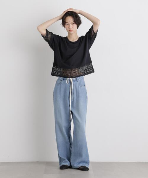 NANO universe(ナノユニバース)の「レースコンビドルマンカットトップス(Tシャツ/カットソー・レディース・ブラック/ホワイト/ライトブラウン・FREE)」の6枚目の写真