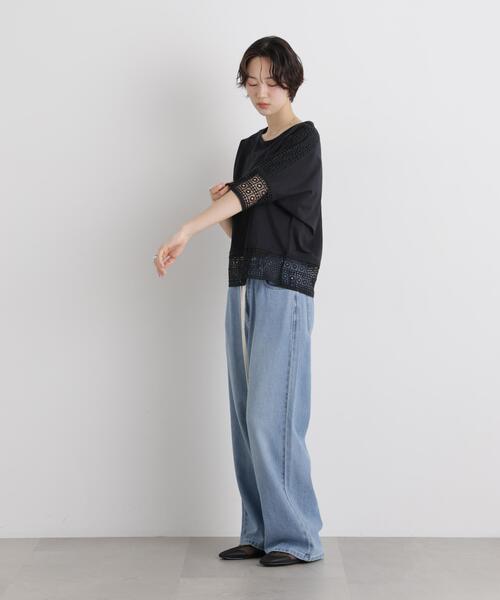 NANO universe(ナノユニバース)の「レースコンビドルマンカットトップス(Tシャツ/カットソー・レディース・ブラック/ホワイト/ライトブラウン・FREE)」の8枚目の写真
