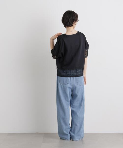 NANO universe(ナノユニバース)の「レースコンビドルマンカットトップス(Tシャツ/カットソー・レディース・ブラック/ホワイト/ライトブラウン・FREE)」の9枚目の写真
