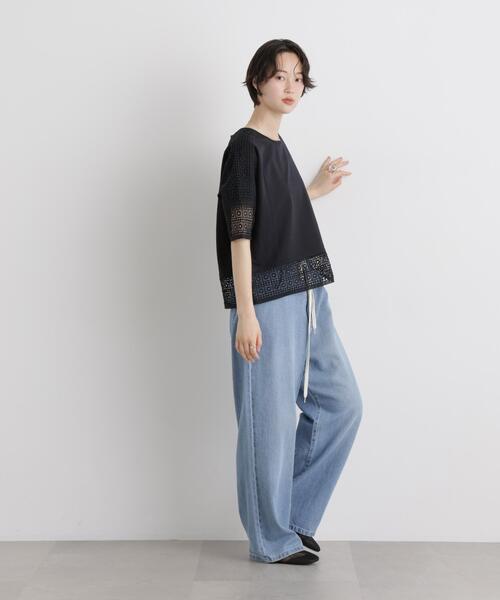 NANO universe(ナノユニバース)の「レースコンビドルマンカットトップス(Tシャツ/カットソー・レディース・ブラック/ホワイト/ライトブラウン・FREE)」の10枚目の写真
