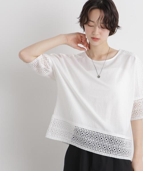 NANO universe(ナノユニバース)の「レースコンビドルマンカットトップス(Tシャツ/カットソー・レディース・ブラック/ホワイト/ライトブラウン・FREE)」の18枚目の写真