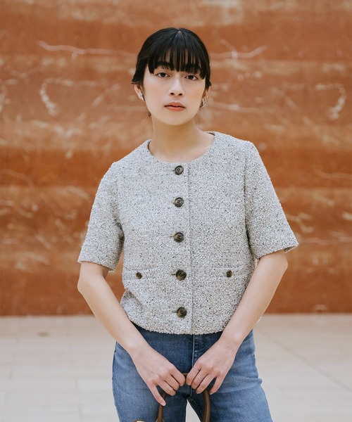 Sirin(シリン)の「半袖ツイードジャケット【2サイズ展開】(ノーカラージャケット・レディース・ブラック/ベージュ・S/XS)」の6枚目の写真