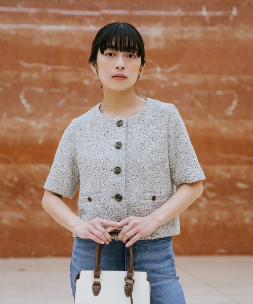 Sirin(シリン)の「半袖ツイードジャケット【2サイズ展開】(ノーカラージャケット・レディース・ブラック/ベージュ・S/XS)」の7枚目の写真