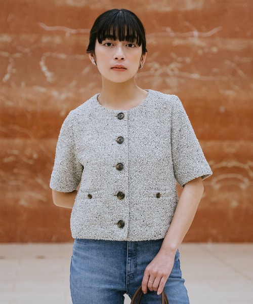 Sirin(シリン)の「半袖ツイードジャケット【2サイズ展開】(ノーカラージャケット・レディース・ブラック/ベージュ・S/XS)」の9枚目の写真