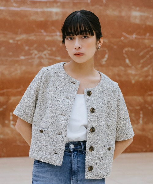 Sirin(シリン)の「半袖ツイードジャケット【2サイズ展開】(ノーカラージャケット・レディース・ブラック/ベージュ・S/XS)」の11枚目の写真