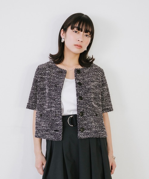 Sirin(シリン)の「半袖ツイードジャケット【2サイズ展開】(ノーカラージャケット・レディース・ブラック/ベージュ・S/XS)」の16枚目の写真