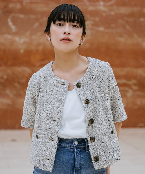 Sirin(シリン)の「半袖ツイードジャケット【2サイズ展開】(ノーカラージャケット・レディース・ブラック/ベージュ・S/XS)」の3枚目の写真