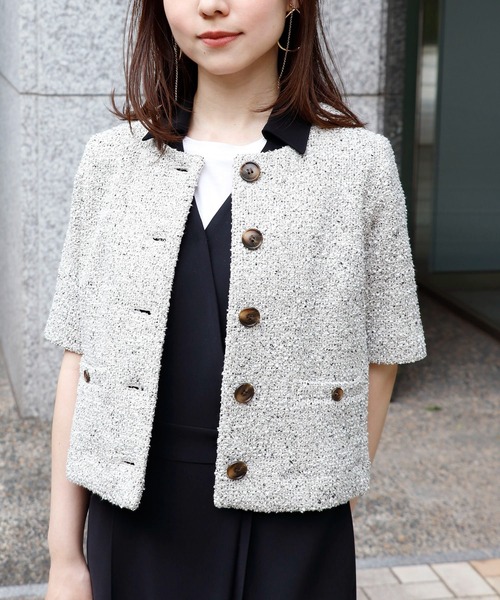 Sirin(シリン)の「半袖ツイードジャケット【2サイズ展開】(ノーカラージャケット・レディース・ブラック/ベージュ・S/XS)」の22枚目の写真
