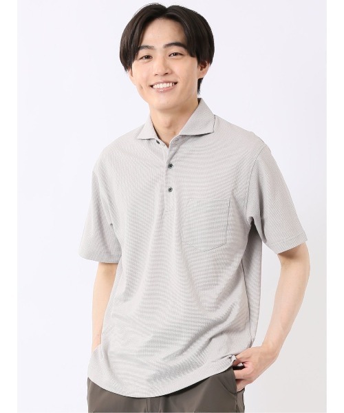 TAKA-Q(タカキュー)の「ビズポロ ポロシャツ メンズ 半袖 ストレッチ カッタウェイ 綿混 カット ジャガード クールビズ (ポロシャツ・メンズ・ネイビー/ライトグレー・LARGE/X-LARGE/MEDIUM)」の1枚目の写真
