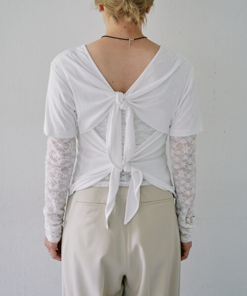 SHENERY(シーナリー)の「【LUALY】【接触冷感/吸水速乾】BACKリボンフライスTee(Tシャツ/カットソー・レディース・ブラック/オフホワイト・FREE)」の14枚目の写真