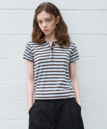 Mini-stripe cap sleeve knit [KNSS06KN02]_Brown
