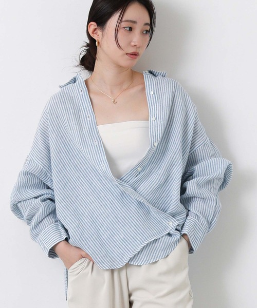 Gready Brilliant(グレディブリリアン)の「リネン柄シャツ(シャツ/ブラウス・レディース・ホワイト×ブルー/ホワイト×ピンク/チェック・38)」の2枚目の写真