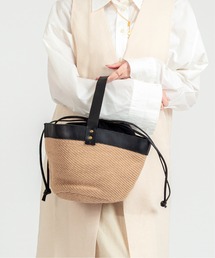 TARANGO（タランゴ）の「【TARANGO】麻ジュート×本革バッグ　ワンショルダーバッグ　巾着バッグ（かごバッグ）」