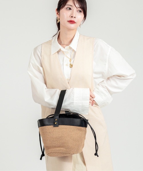 TARANGO(タランゴ)の「【TARANGO】麻ジュート×本革バッグ ワンショルダーバッグ 巾着バッグ(かごバッグ・レディース・ナチュラル・FREE)」の6枚目の写真