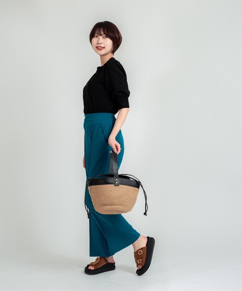 TARANGO(タランゴ)の「【TARANGO】麻ジュート×本革バッグ ワンショルダーバッグ 巾着バッグ(かごバッグ・レディース・ナチュラル・FREE)」の5枚目の写真
