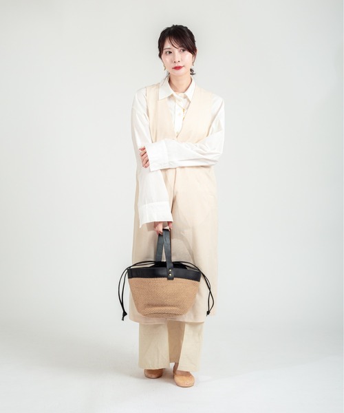 TARANGO(タランゴ)の「【TARANGO】麻ジュート×本革バッグ ワンショルダーバッグ 巾着バッグ(かごバッグ・レディース・ナチュラル・FREE)」の10枚目の写真
