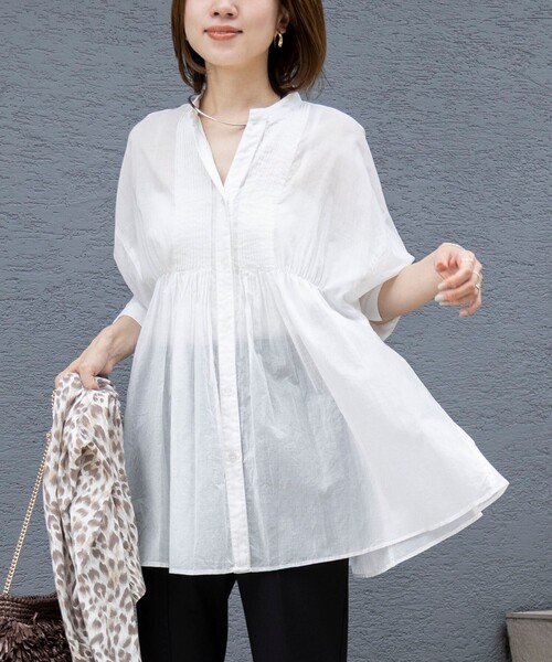 NOLLEY’S（ノーリーズ）の「【BECシリーズ】綿ボイルピンタックオーバーシャツ（シャツ/ブラウス・レディース・ブラック/ライトブルー/オフホワイト・38）」の2枚目の写真