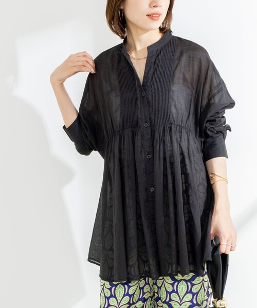 NOLLEY’S（ノーリーズ）の「【BECシリーズ】綿ボイルピンタックオーバーシャツ（シャツ/ブラウス・レディース・ブラック/ライトブルー/オフホワイト・38）」の3枚目の写真