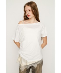 SLY（スライ）の「SATIN LACE DOCKING TOPS サテンレースドッキングトップス 夏服（Tシャツ/カットソー）」