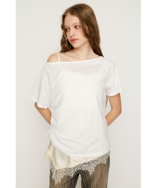 SLY(スライ)の「SATIN LACE DOCKING TOPS サテンレースドッキングトップス 夏服(Tシャツ/カットソー・レディース・ブラウン/アイボリー/ライトブラック・FREE)」の2枚目の写真