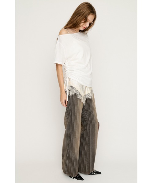SLY(スライ)の「SATIN LACE DOCKING TOPS サテンレースドッキングトップス 夏服(Tシャツ/カットソー・レディース・ブラウン/アイボリー/ライトブラック・FREE)」の4枚目の写真