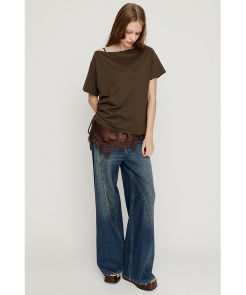 SLY(スライ)の「SATIN LACE DOCKING TOPS サテンレースドッキングトップス 夏服(Tシャツ/カットソー・レディース・ブラウン/アイボリー/ライトブラック・FREE)」の19枚目の写真