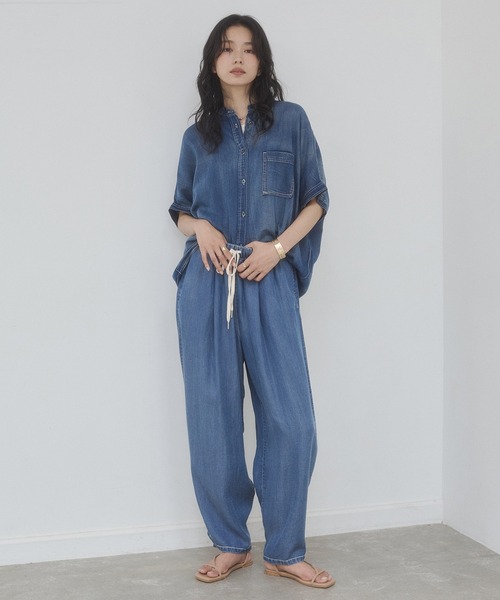 hunch(ハンチ)の「シアーデニム オーバー半袖シャツ(シャツ/ブラウス・レディース・ダークグレー/ライトブルー/ブルー・FREE)」の14枚目の写真