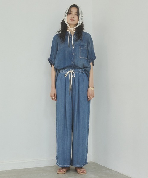 hunch(ハンチ)の「シアーデニム オーバー半袖シャツ(シャツ/ブラウス・レディース・ダークグレー/ライトブルー/ブルー・FREE)」の12枚目の写真