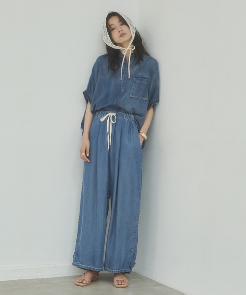 hunch(ハンチ)の「シアーデニム オーバー半袖シャツ(シャツ/ブラウス・レディース・ダークグレー/ライトブルー/ブルー・FREE)」の11枚目の写真